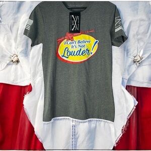 GRUNT STYLE ICAN’T BELIEVE IT’S NOT LOUDER GRAPHIC TEE SHIRT GRAY WOMEN’S SMALL